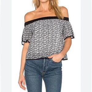 rag & bone Flavia Floral Eyelet Off The Shoulder Crop Top Black and White Size M